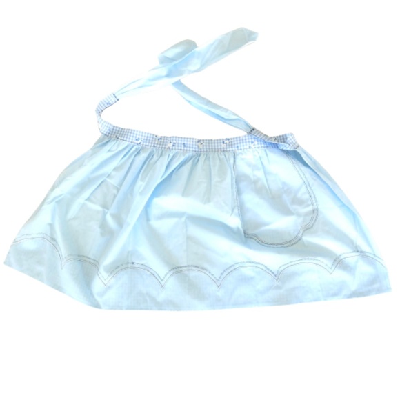 VINTAGE 1950s~HANDMADE KITCHEN APRON~BLUE GINGHAM & WHITE CHICKS~RETRO STYLE - Picture 3 of 3